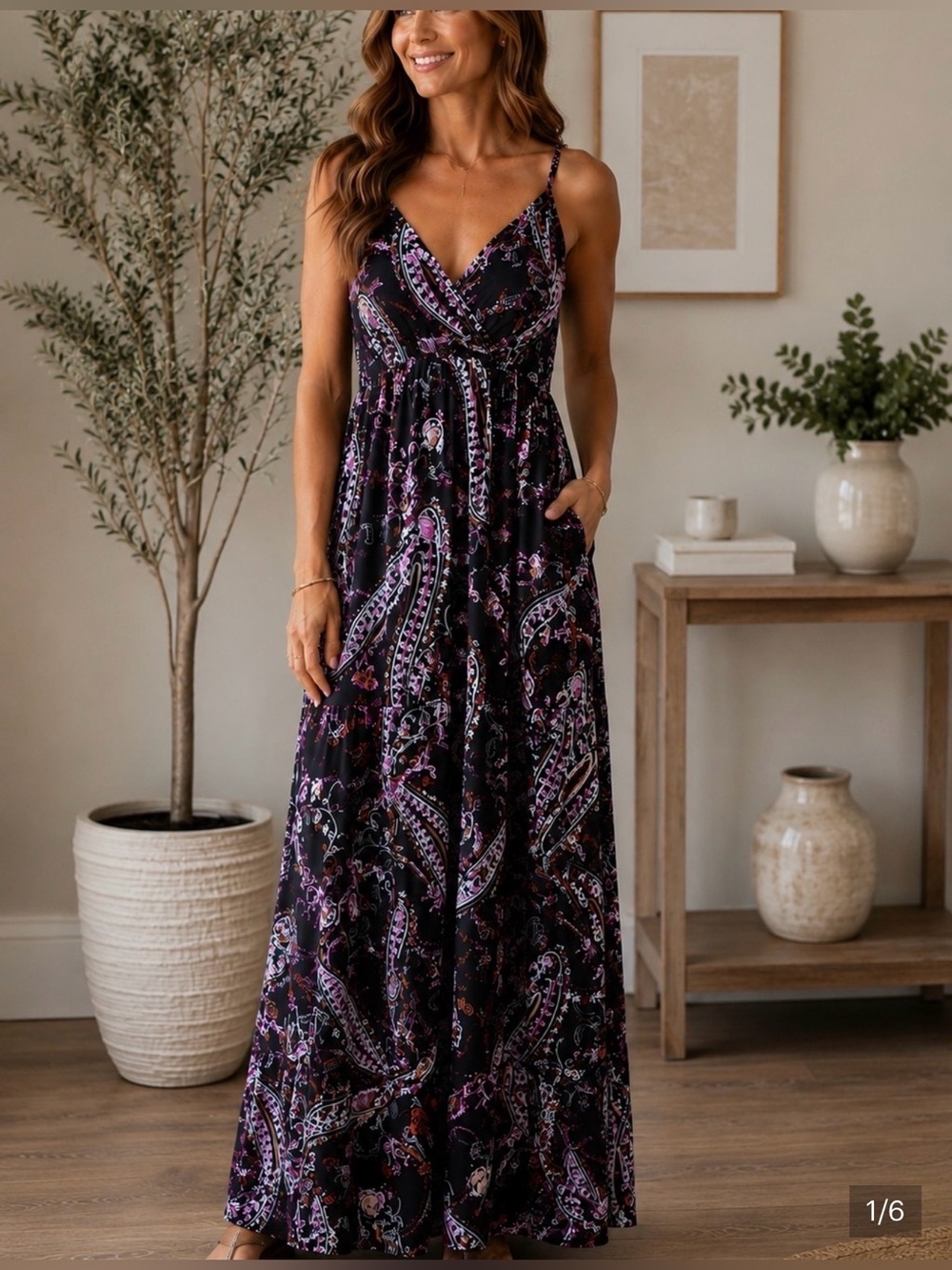 White House Black Market Black Maxi Dress with Purple Paisley